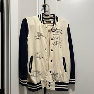 Cream and Navy Varsity Jacket